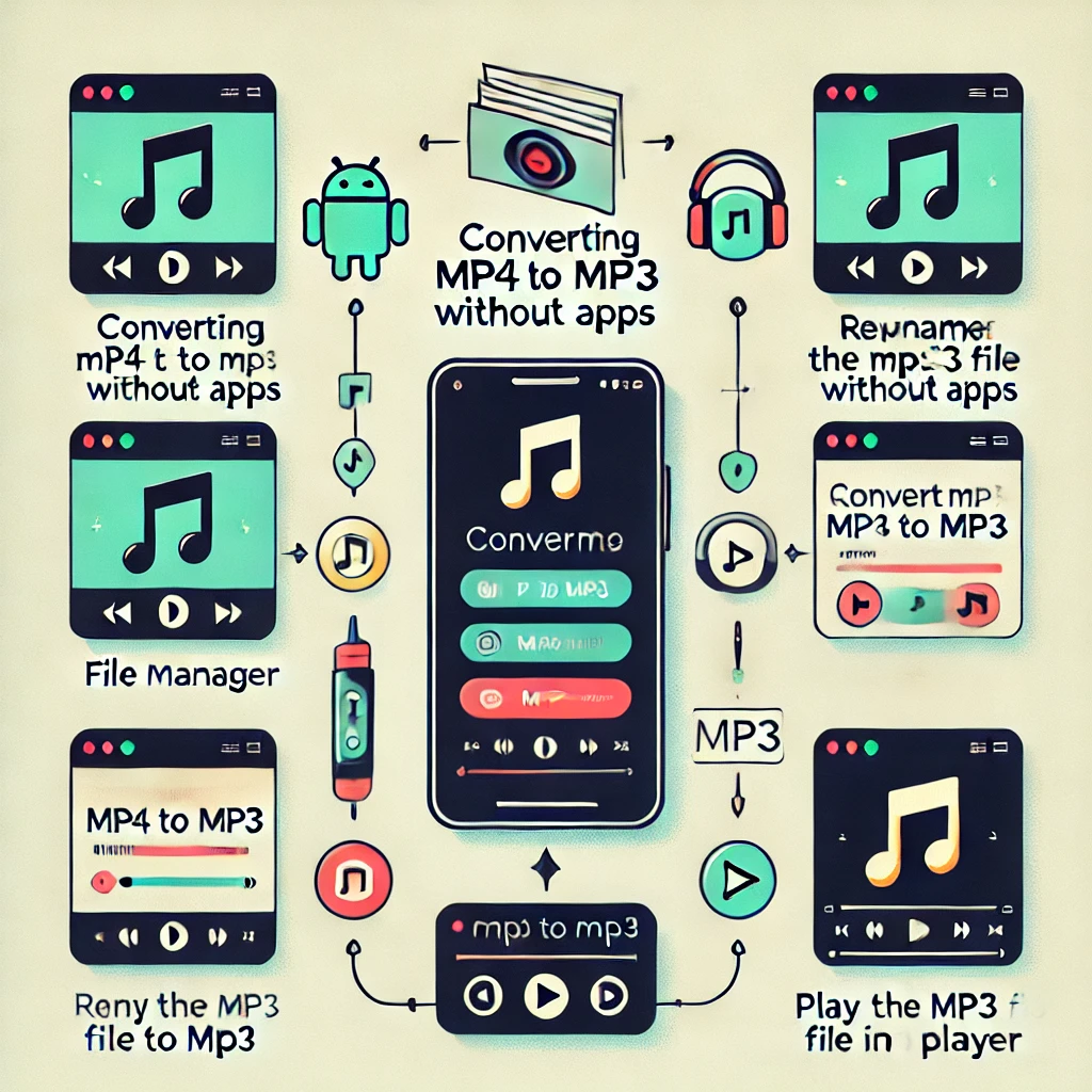 This image has an empty alt attribute; its file name is DALLE-2024-12-03-14.54.12-A-step-by-step-guide-visual-for-converting-MP4-to-MP3-on-Android-without-apps-illustrated-as-a-minimalistic-infographic.-The-design-includes-an-Andro.webp